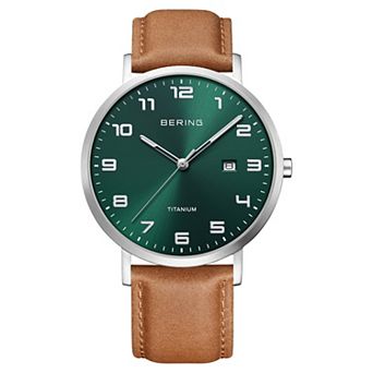 BERING Men's Titanium Leather Strap Watch - 18640-568