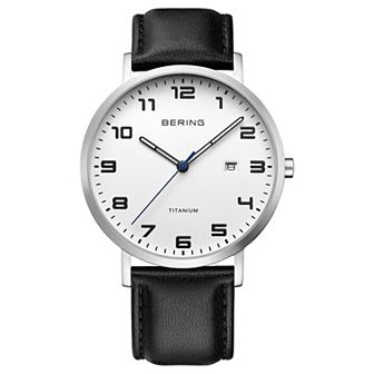 BERING Men's Titanium Leather Strap Watch - 18640-568
