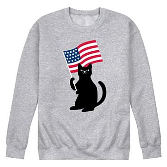 Men's Black Cat With Flag Fleece Sweatshirt