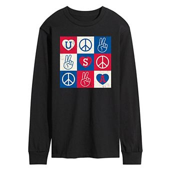 Men's USA Peace Grid Long Sleeve Graphic Tee.