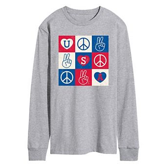 Men's USA Peace Grid Long Sleeve Graphic Tee.