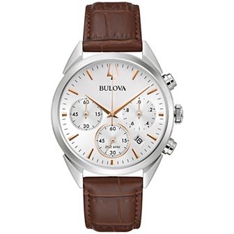 Bulova Men's Classic Sutton Stainless Steel Chronograph Brown Leather Strap Watch - 96B370