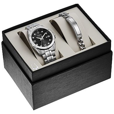 Men's Bulova Stainless Diamond Accent Watch and ID Bracelet Box Set