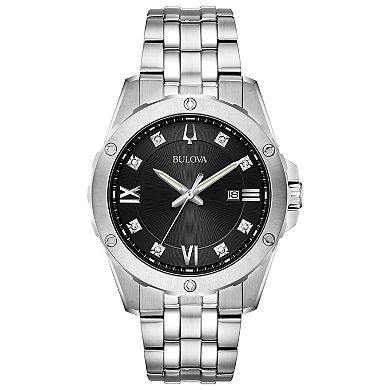 Men's Bulova Stainless Diamond Accent Watch and ID Bracelet Box Set