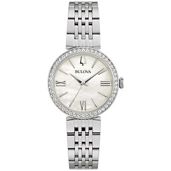 Bulova Women's Classic Stainless Steel Crystal Accent Mother Of Pearl Dial Bracelet Watch - 96L284