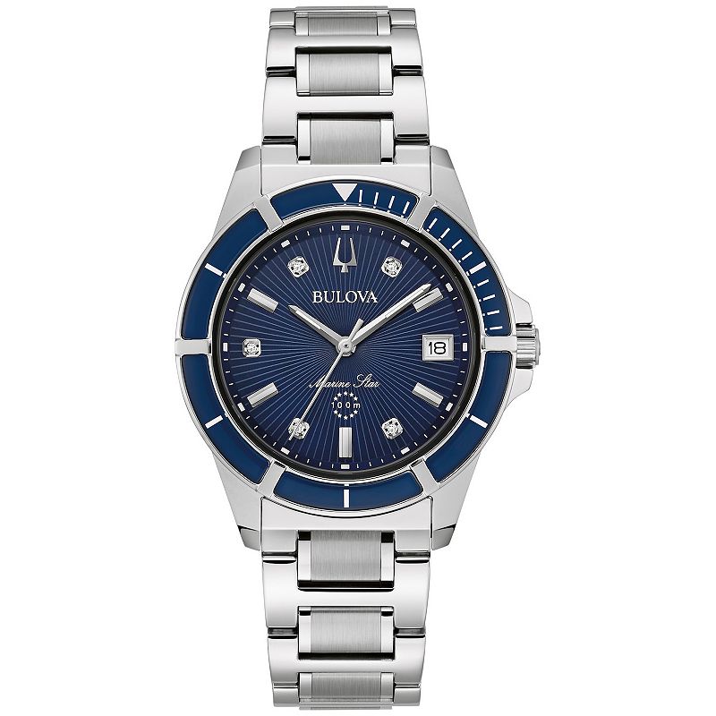 Bulova Women's Marine Star Stainless Steel Diamond Accent Dial Bracelet Watch - 96P237, Size: Medium, Silver