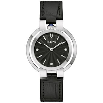 Bulova Women's Rubaiyat Stainless Steel Diamond Accent Dial Watch with Leather Band - 96P238
