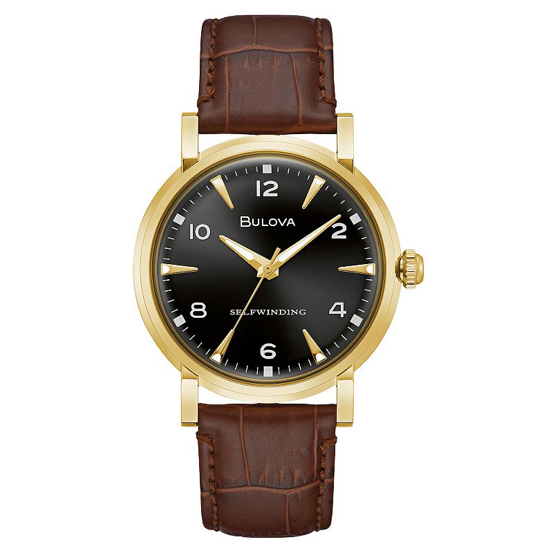 Bulova Men's American Clipper Gold Tone Stainless Steel Automatic Watch - 97A151, Size: Medium, Brown