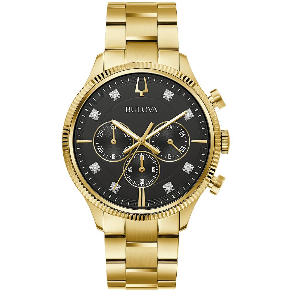 Bulova Men's Gold Tone Stainless Steel Chrono Diamond Accent