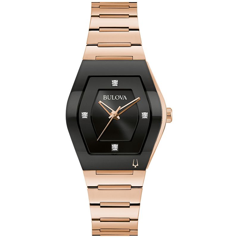 Bulova Women's Gemini Rose Gold Stainless Steel Diamond Accent Dial Bracelet Watch - 97P158, Size: Small, Rosegold