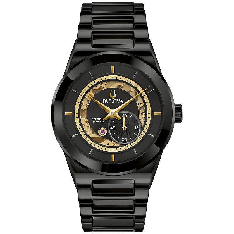 Bulova Men's Modern Millenia 3-Hand Automatic Gold Tone Stainless Steel Bracelet Watch, Size: Large, Black