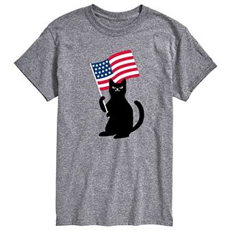 Men's Black Cat With Flag Graphic Tee.