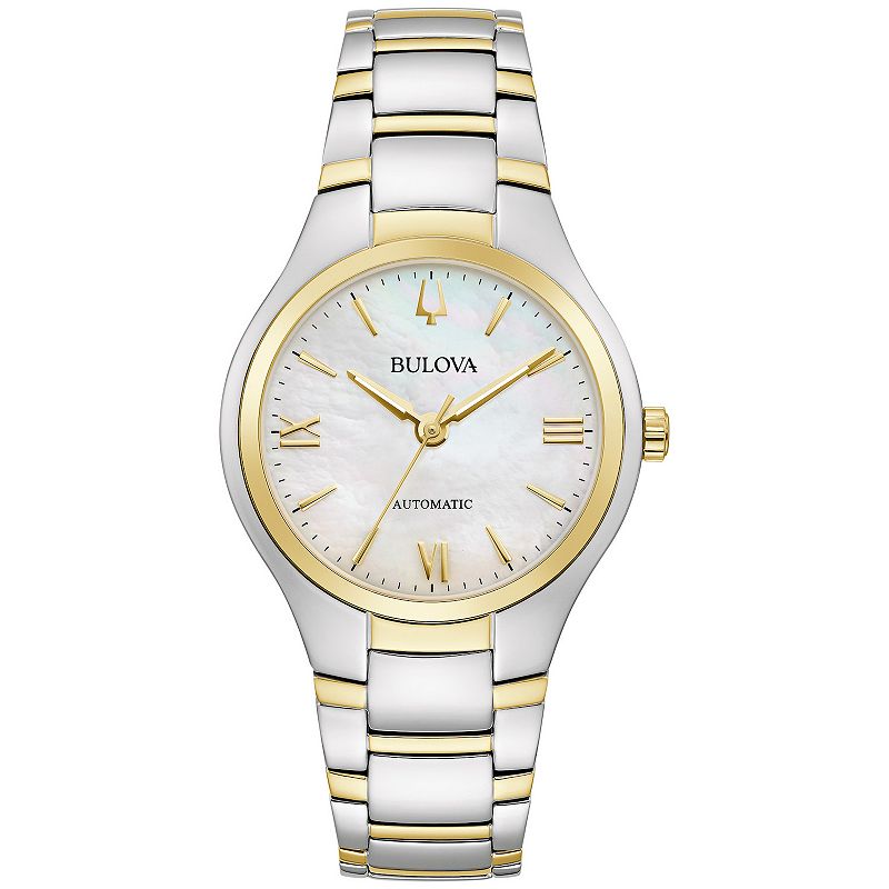 Bulova Women's Classic Two-Tone Stainless Steel Automatic Mother Of Pearl Dial Bracelet Watch - 98L297, Size: Medium, Gold Silver