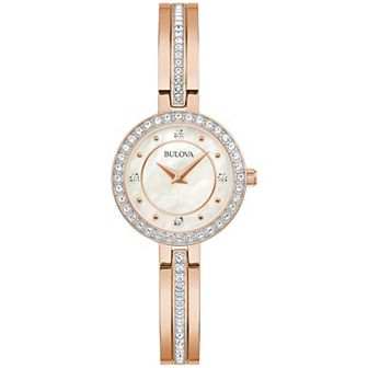Bulova Women's Classic Rose Gold Stainless Steel Crystal Accent Dial Bangle Bracelet Watch - 98L298