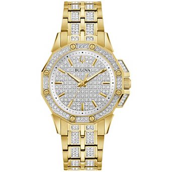 Bulova Women's Octava Gold Tone Stainless Steel Crystal Accent Bracelet Watch - 98L302