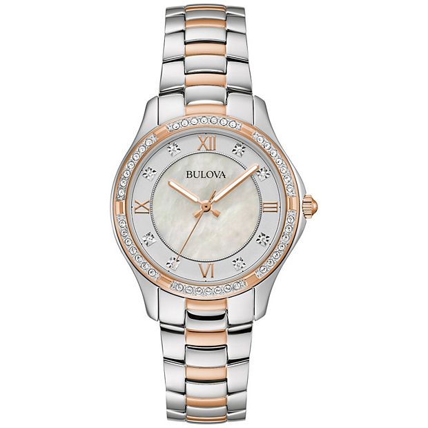 Sparkling Bulova Two Tone Crystal Accents MOP Dial Bulova Crystal Turnstyle Two-Tone Steel MOP Dial Quartz  main image 4