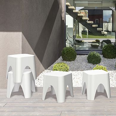 Lagoon Mallorca Stackable Rattan Top Side Table & Ottoman