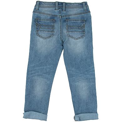 Boys 4-7 Fashion Distressed Jeans With Contrast Neon Stitch