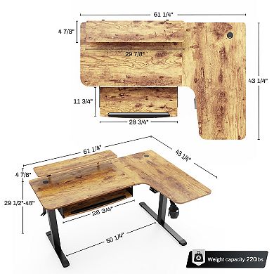 60x23 Right Side L Shaped Standing Desk with Accessories Set