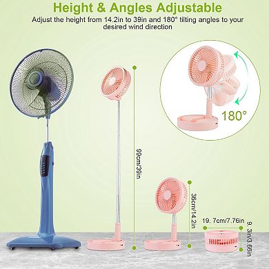 Usb Portable Standing Floor Fan, 7.76x7.76x3.66'', Rechargeable, Stay Cool Anywhere 24hrs