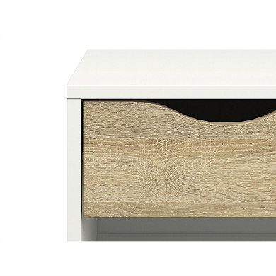 Modern Mid Century Style End Table Nightstand In White & Oak Finish
