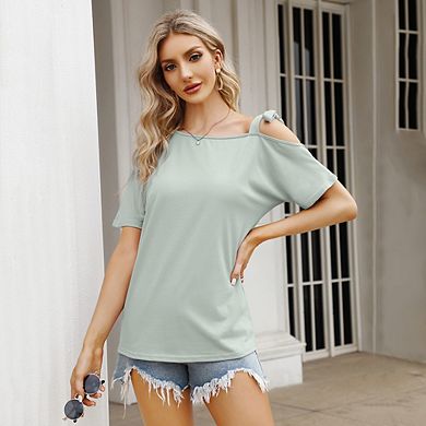 Women's Off Shoulder Strappy Summer Tops,short Sleeve Shirt Top