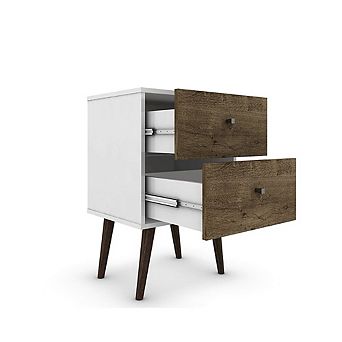 Modern Mid-century Side Table Nighstand In White And Wood Finish