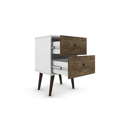 Modern Mid-Century Side Table Nightstand with Drawer, White and Wood Finish, 27.1" H