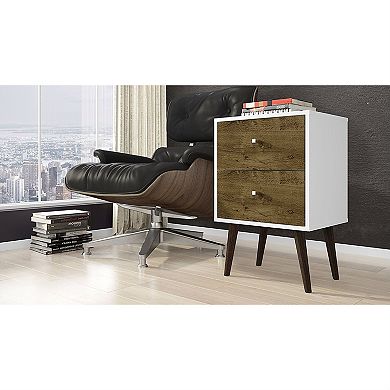 Modern Mid-Century Side Table Nightstand with Drawer, White and Wood Finish, 27.1" H