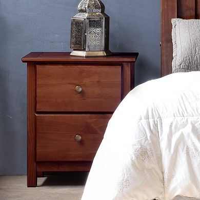 Farmhouse Solid Pine Wood 2 Drawer Nightstand