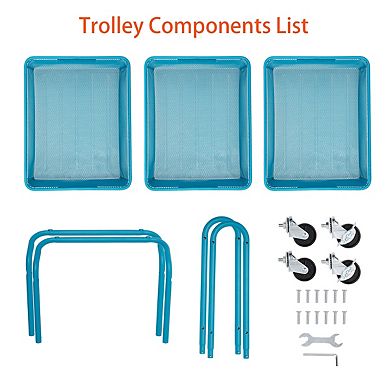 Designa Metal Utility Cart, 3 Tier Mesh Rolling Storage Cart With Handle And Lockable Wheels