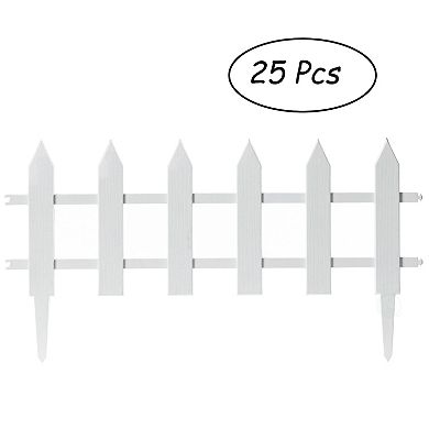 White Vinyl Garden Lawn Picket Fence Patio Flower Bed Garden Lawn Gate, 25 Pack