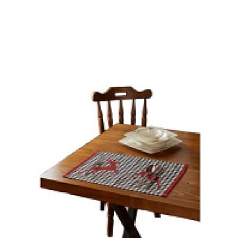 Deer Pattern Maroon & Black Hounds-tooth Placemat Set