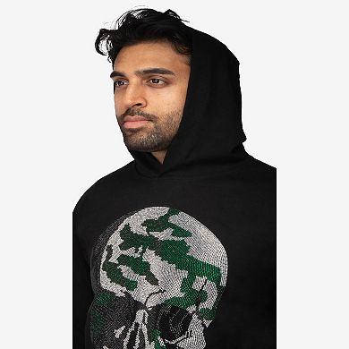Men's Rinestone Embellished Skull Pullover Hoodie