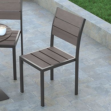 Emma and Oliver Fena Outdoor Stacking Side Chair with Faux Teak Poly Slats and Metal Frame