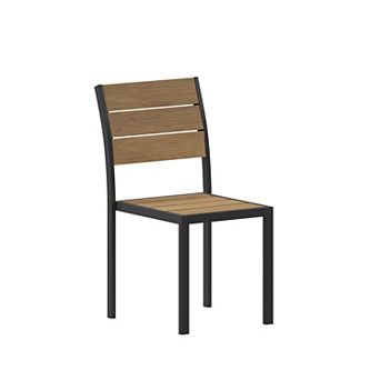 Emma and Oliver Fena Outdoor Stacking Side Chair with Faux Teak Poly Slats and Metal Frame