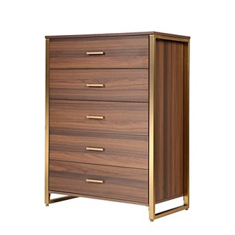 31" Chest Five-drawers Dresser Accent Cabinet In Walnut