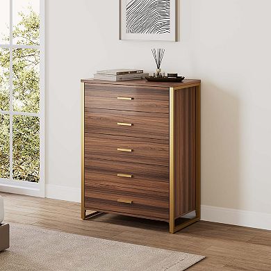 31" Chest Five-drawers Dresser Accent Cabinet In Walnut