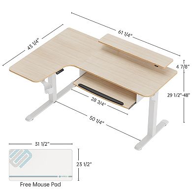 60x23 Left Side L Shaped Standing Desk with Accessories Set