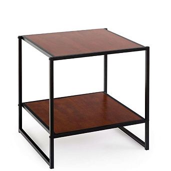 Modern Steel Frame End Table Nightstand In Brown