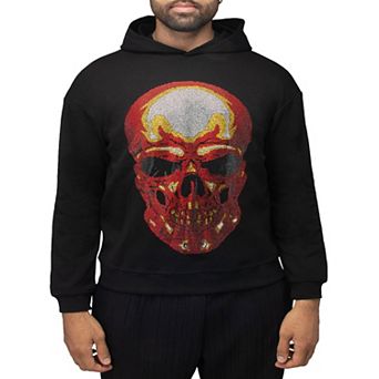 Men's Rinestone Embellished Skull Pullover Hoodie