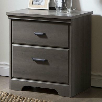 2-drawer Bedroom Nightstand In Grey Maple Wood Finish