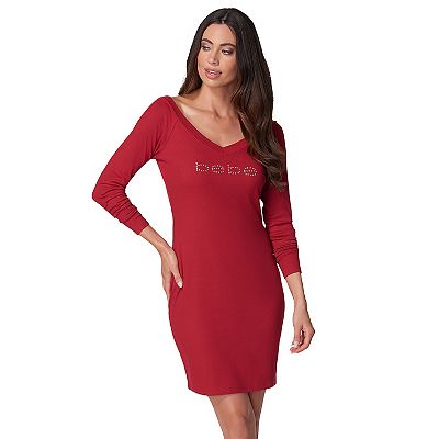 Women's bebe Rhinestone Rib Knit Mini Dress