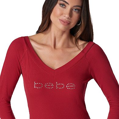 Women's bebe Rhinestone Rib Knit Dress