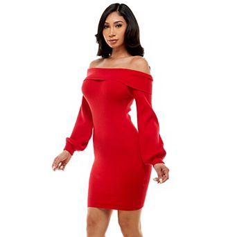 Women's bebe Overlay Balloon Sleeve Mini Sweater Dress