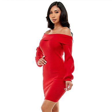Women's bebe Overlay Balloon Sleeve Mini Sweater Dress