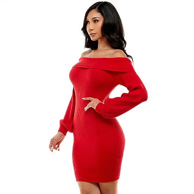 Women's bebe Overlay Balloon Sleeve Mini Sweater Dress