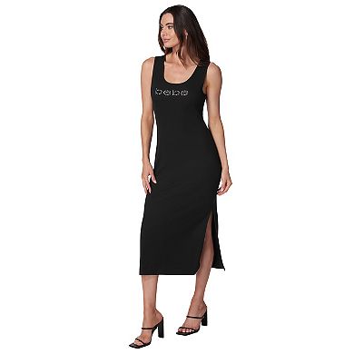 Women's bebe Rhinestone Rib Knit Maxi Dress