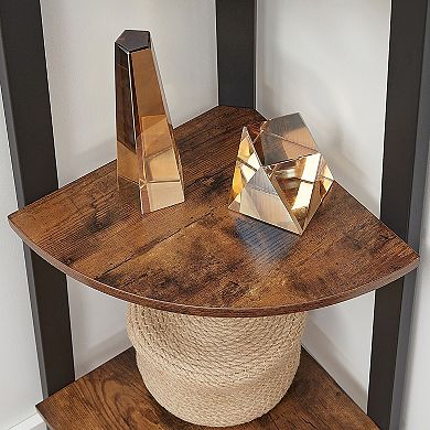4 Tier Corner Shelf Rustic Brown Black Industrial Corner Bookshelf Storage Display Rack