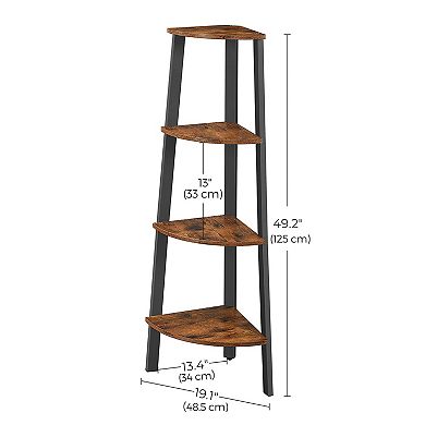 4 Tier Corner Shelf Rustic Brown Black Industrial Corner Bookshelf Storage Display Rack